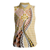 Aloha Vintage Palaka Floral Hawaiian Quilt Women Sleeveless Polo Shirt Melemele Motif - Polynesian Pride