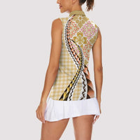 Aloha Vintage Palaka Floral Hawaiian Quilt Women Sleeveless Polo Shirt Melemele Motif - Polynesian Pride