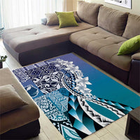 Aloha Vintage Plumeria Hawaiian Tapa Pattern Area Rug Blue Hawaiian Tapa Pattern - Polynesian Pride