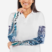 Aloha Vintage Plumeria Hawaiian Tapa Pattern Arm Sleeves Blue Hawaiian Tapa Pattern - Polynesian Pride