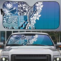 Aloha Vintage Plumeria Hawaiian Tapa Pattern Auto Sun Shade Blue Hawaiian Tapa Pattern - Polynesian Pride