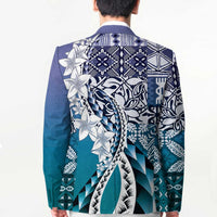 Aloha Vintage Plumeria Hawaiian Tapa Pattern Blazer Blue Hawaiian Tapa Pattern LT9 - Polynesian Pride