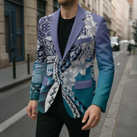 Aloha Vintage Plumeria Hawaiian Tapa Pattern Blazer Blue Hawaiian Tapa Pattern LT9 - Polynesian Pride