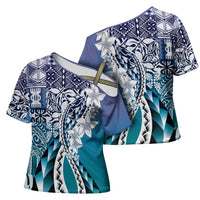 Aloha Vintage Plumeria Hawaiian Tapa Pattern Cross Shoulder Shirt Blue Hawaiian Tapa Pattern LT9 - Polynesian Pride