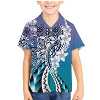 Aloha Vintage Plumeria Hawaiian Tapa Pattern Family Matching Mermaid Dress and Hawaiian Shirt Blue Hawaiian Tapa Pattern - Polynesian Pride