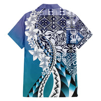 Aloha Vintage Plumeria Hawaiian Tapa Pattern Family Matching Puletasi and Hawaiian Shirt Blue Hawaiian Tapa Pattern LT9 - Polynesian Pride