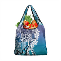 Aloha Vintage Plumeria Hawaiian Tapa Pattern Grocery Bag Blue Hawaiian Tapa Pattern - Polynesian Pride