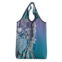 Aloha Vintage Plumeria Hawaiian Tapa Pattern Grocery Bag Blue Hawaiian Tapa Pattern - Polynesian Pride