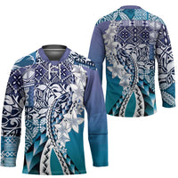 Aloha Vintage Plumeria Hawaiian Tapa Pattern Hockey Jersey Blue Hawaiian Tapa Pattern LT9 - Polynesian Pride