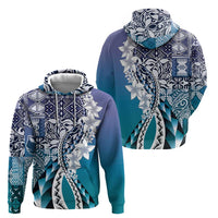 Aloha Vintage Plumeria Hawaiian Tapa Pattern Hoodie Blue Hawaiian Tapa Pattern - Polynesian Pride