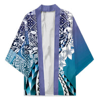 Aloha Vintage Plumeria Hawaiian Tapa Pattern Kimono Blue Hawaiian Tapa Pattern - Polynesian Pride