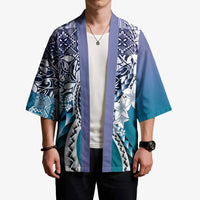 Aloha Vintage Plumeria Hawaiian Tapa Pattern Kimono Blue Hawaiian Tapa Pattern - Polynesian Pride