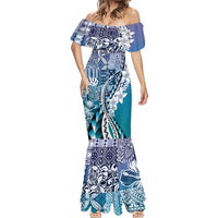 Aloha Vintage Plumeria Hawaiian Tapa Pattern Mermaid Dress Blue Hawaiian Tapa Pattern - Polynesian Pride