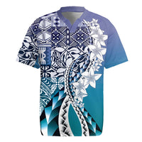 Aloha Vintage Plumeria Hawaiian Tapa Pattern Rugby Jersey Blue Hawaiian Tapa Pattern LT9 Blue - Polynesian Pride