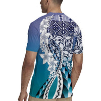 Aloha Vintage Plumeria Hawaiian Tapa Pattern Rugby Jersey Blue Hawaiian Tapa Pattern LT9 - Polynesian Pride