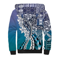 Aloha Vintage Plumeria Hawaiian Tapa Pattern Sherpa Hoodie Blue Hawaiian Tapa Pattern LT9 - Polynesian Pride