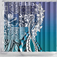 Aloha Vintage Plumeria Hawaiian Tapa Pattern Shower Curtain Blue Hawaiian Tapa Pattern - Polynesian Pride