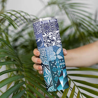 Aloha Vintage Plumeria Hawaiian Tapa Pattern Skinny Tumbler Blue Hawaiian Tapa Pattern - Polynesian Pride