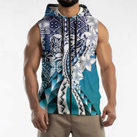Aloha Vintage Plumeria Hawaiian Tapa Pattern Sleeveless Zip Hoodie Blue Hawaiian Tapa Pattern LT9 - Polynesian Pride