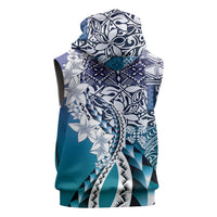 Aloha Vintage Plumeria Hawaiian Tapa Pattern Sleeveless Zip Hoodie Blue Hawaiian Tapa Pattern - Polynesian Pride