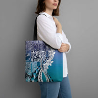 Aloha Vintage Plumeria Hawaiian Tapa Pattern Tote Bag Blue Hawaiian Tapa Pattern LT9 - Polynesian Pride