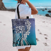 Aloha Vintage Plumeria Hawaiian Tapa Pattern Tote Bag Blue Hawaiian Tapa Pattern LT9 - Polynesian Pride