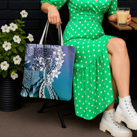 Aloha Vintage Plumeria Hawaiian Tapa Pattern Tote Bag Blue Hawaiian Tapa Pattern LT9 - Polynesian Pride