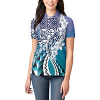 Aloha Vintage Plumeria Hawaiian Tapa Pattern Women Polo Shirt Blue Hawaiian Tapa Pattern - Polynesian Pride