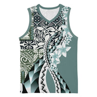 Aloha Vintage Plumeria Hawaiian Tapa Pattern Basketball Jersey Dark Turquoise Hawaiian Tapa Pattern LT9 Unisex Turquoise - Polynesian Pride