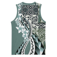 Aloha Vintage Plumeria Hawaiian Tapa Pattern Basketball Jersey Dark Turquoise Hawaiian Tapa Pattern LT9 - Polynesian Pride