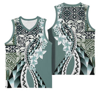 Aloha Vintage Plumeria Hawaiian Tapa Pattern Basketball Jersey Dark Turquoise Hawaiian Tapa Pattern LT9 - Polynesian Pride