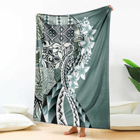 Aloha Vintage Plumeria Hawaiian Tapa Pattern Blanket Dark Turquoise Hawaiian Tapa Pattern - Polynesian Pride