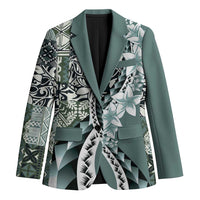 Aloha Vintage Plumeria Hawaiian Tapa Pattern Blazer Dark Turquoise Hawaiian Tapa Pattern LT9 Unisex Turquoise - Polynesian Pride