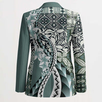 Aloha Vintage Plumeria Hawaiian Tapa Pattern Blazer Dark Turquoise Hawaiian Tapa Pattern LT9 - Polynesian Pride