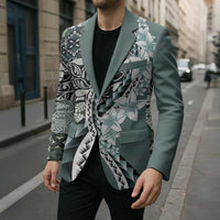 Aloha Vintage Plumeria Hawaiian Tapa Pattern Blazer Dark Turquoise Hawaiian Tapa Pattern LT9 - Polynesian Pride