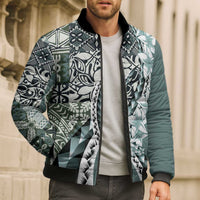 Aloha Vintage Plumeria Hawaiian Tapa Pattern Bomber Puffer Jacket Dark Turquoise Hawaiian Tapa Pattern LT9 - Polynesian Pride