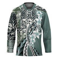 Aloha Vintage Plumeria Hawaiian Tapa Pattern Hockey Jersey Dark Turquoise Hawaiian Tapa Pattern LT9 Unisex Turquoise - Polynesian Pride