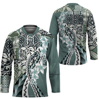 Aloha Vintage Plumeria Hawaiian Tapa Pattern Hockey Jersey Dark Turquoise Hawaiian Tapa Pattern LT9 - Polynesian Pride