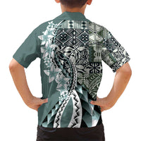 Aloha Vintage Plumeria Hawaiian Tapa Pattern Kid Hawaiian Shirt Dark Turquoise Hawaiian Tapa Pattern - Polynesian Pride