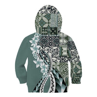 Aloha Vintage Plumeria Hawaiian Tapa Pattern Kid Hoodie Dark Turquoise Hawaiian Tapa Pattern - Polynesian Pride