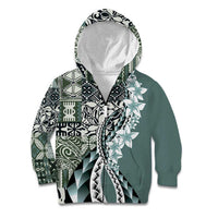 Aloha Vintage Plumeria Hawaiian Tapa Pattern Kid Hoodie Dark Turquoise Hawaiian Tapa Pattern - Polynesian Pride