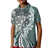 Aloha Vintage Plumeria Hawaiian Tapa Pattern Kid Polo Shirt Dark Turquoise Hawaiian Tapa Pattern - Polynesian Pride