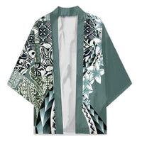 Aloha Vintage Plumeria Hawaiian Tapa Pattern Kimono Dark Turquoise Hawaiian Tapa Pattern - Polynesian Pride