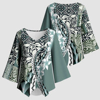 Aloha Vintage Plumeria Hawaiian Tapa Pattern Kimono Sleeve Blouse Dark Turquoise Hawaiian Tapa Pattern LT9 - Polynesian Pride