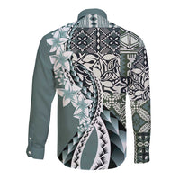 Aloha Vintage Plumeria Hawaiian Tapa Pattern Long Sleeve Button Shirt Dark Turquoise Hawaiian Tapa Pattern LT9 - Polynesian Pride