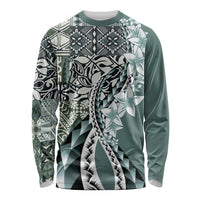 Aloha Vintage Plumeria Hawaiian Tapa Pattern Long Sleeve Shirt Dark Turquoise Hawaiian Tapa Pattern LT9 Unisex Turquoise - Polynesian Pride