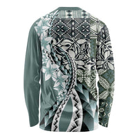Aloha Vintage Plumeria Hawaiian Tapa Pattern Long Sleeve Shirt Dark Turquoise Hawaiian Tapa Pattern LT9 - Polynesian Pride