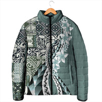 Aloha Vintage Plumeria Hawaiian Tapa Pattern Padded Jacket Dark Turquoise Hawaiian Tapa Pattern LT9 - Polynesian Pride