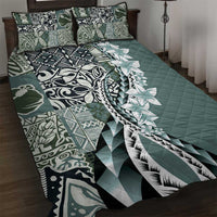 Aloha Vintage Plumeria Hawaiian Tapa Pattern Quilt Bed Set Dark Turquoise Hawaiian Tapa Pattern - Polynesian Pride