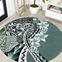 Aloha Vintage Plumeria Hawaiian Tapa Pattern Round Carpet Dark Turquoise Hawaiian Tapa Pattern - Polynesian Pride